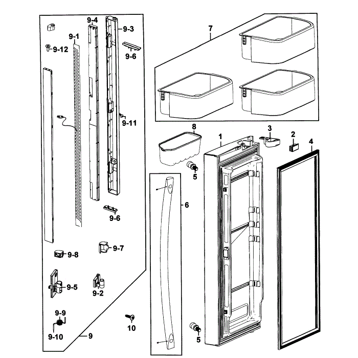 Door Left Diagram and Parts List for RF263AERS XAA-00 Samsung Refrigerator