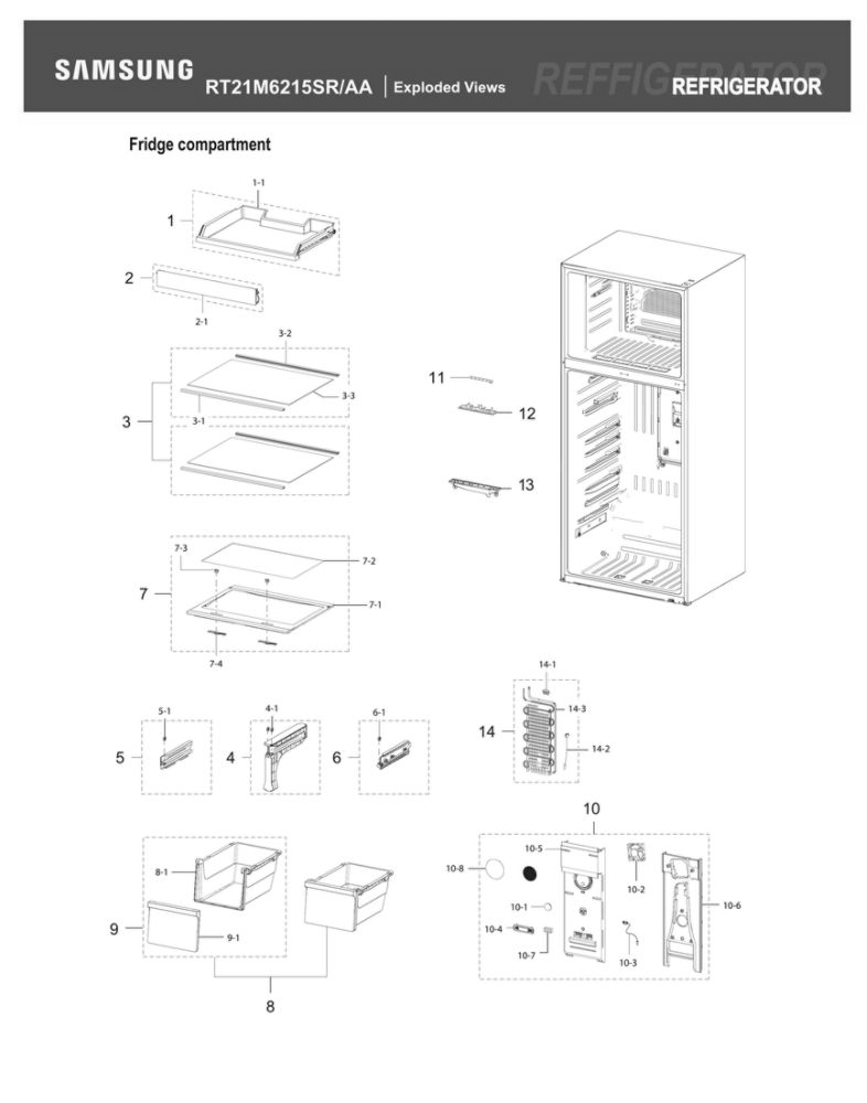 Refrigerator Compartment Diagram and Parts List for RT21M6215SR AA-08 Samsung Refrigerator