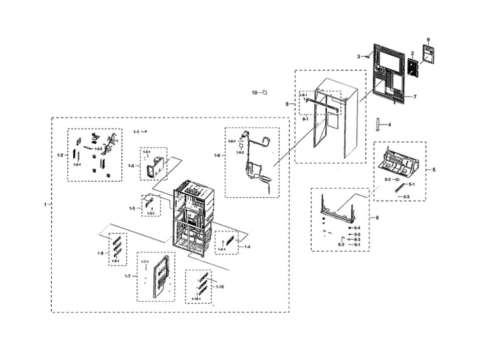Cabinet 1 Diagram and Parts List for RF28N9780SR AA-00 Samsung Refrigerator