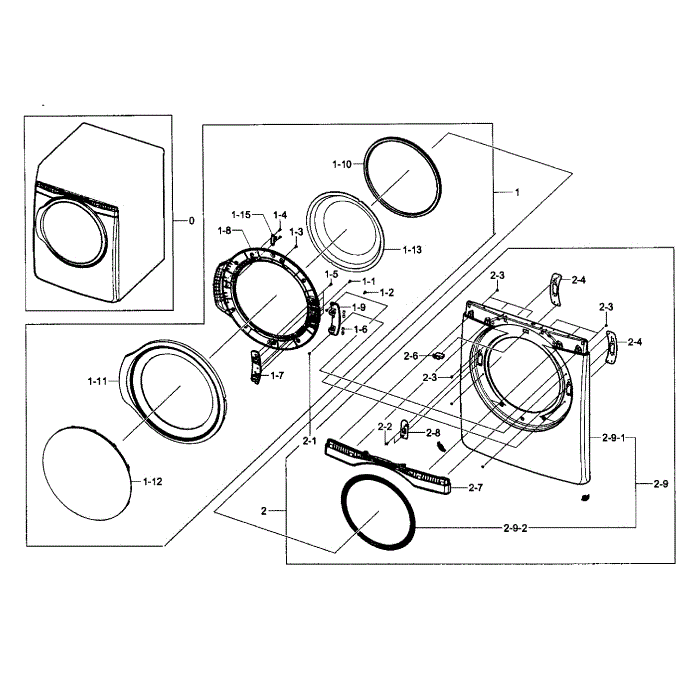 Front / Door Assembly Diagram and Parts List for DV393GTPAWR A1-02 Samsung Dryer