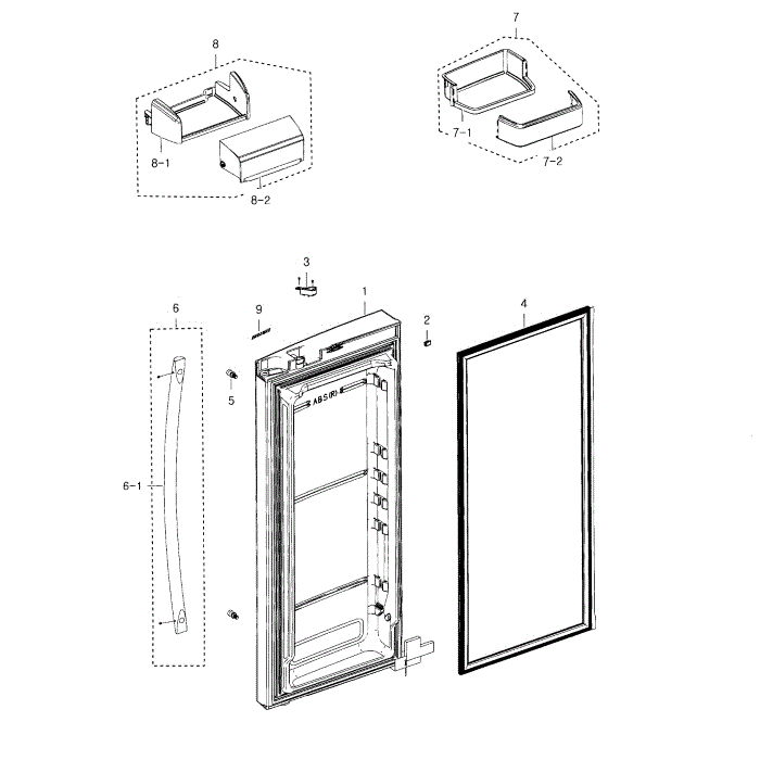 Fridge Door R Diagram and Parts List for RFG237AAWP XAA-02 Samsung Refrigerator