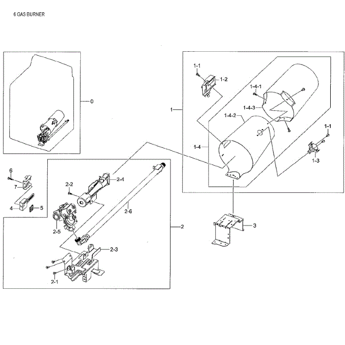 Gas Burner Diagram and Parts List for DV48H7400GW A2-01 Samsung Dryer