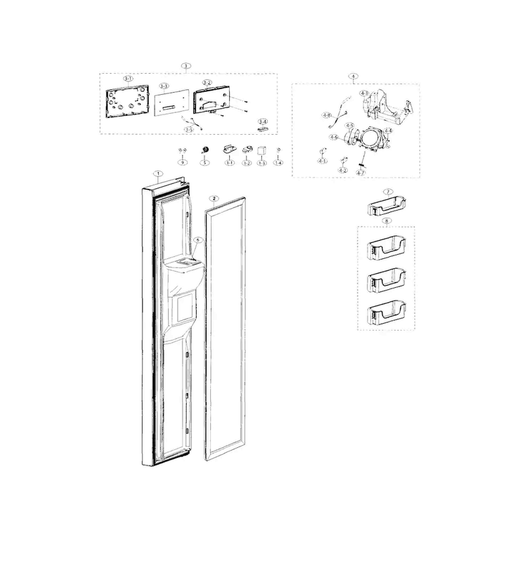 Freezer Door Diagram and Parts List for RS25H5000WW AA-0000 Samsung Refrigerator