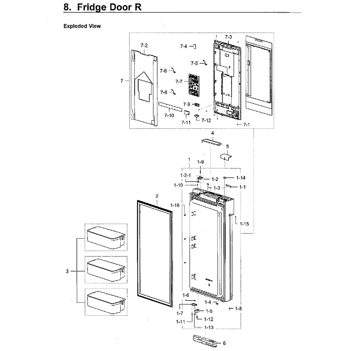 Fridge Door Rt Diagram and Parts List for RF28M9580SR AA-00 Samsung Refrigerator