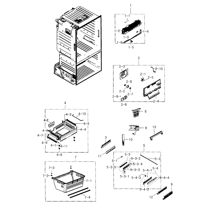 Freezer Diagram and Parts List for RF23HTEDBSR AA-00 Samsung Refrigerator
