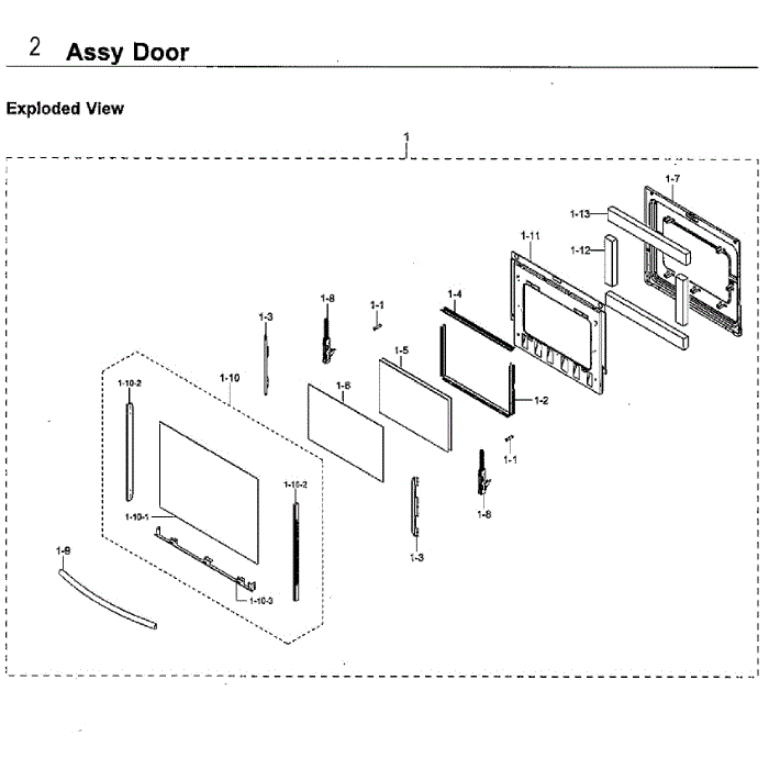 Door Diagram and Parts List for NE59M4320SG AA-00 Samsung Range