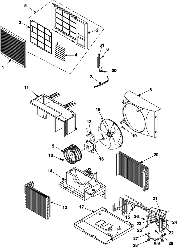 Chassis Assembly Diagram and Parts List for AW1000A XAA Samsung Air Conditioner