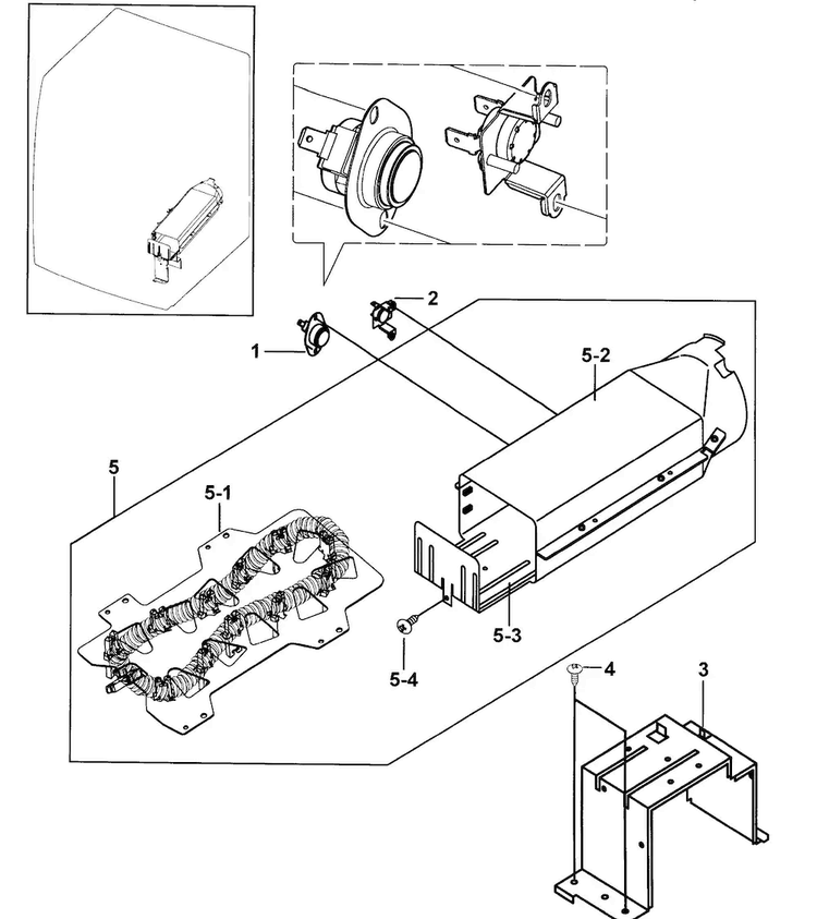 Heater Assy Diagram and Parts List for DV337AEG XAA-0000 Samsung Dryer