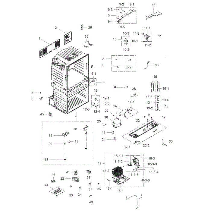 Cabinet Diagram and Parts List for RF28HMELBSR AA-01 Samsung Refrigerator