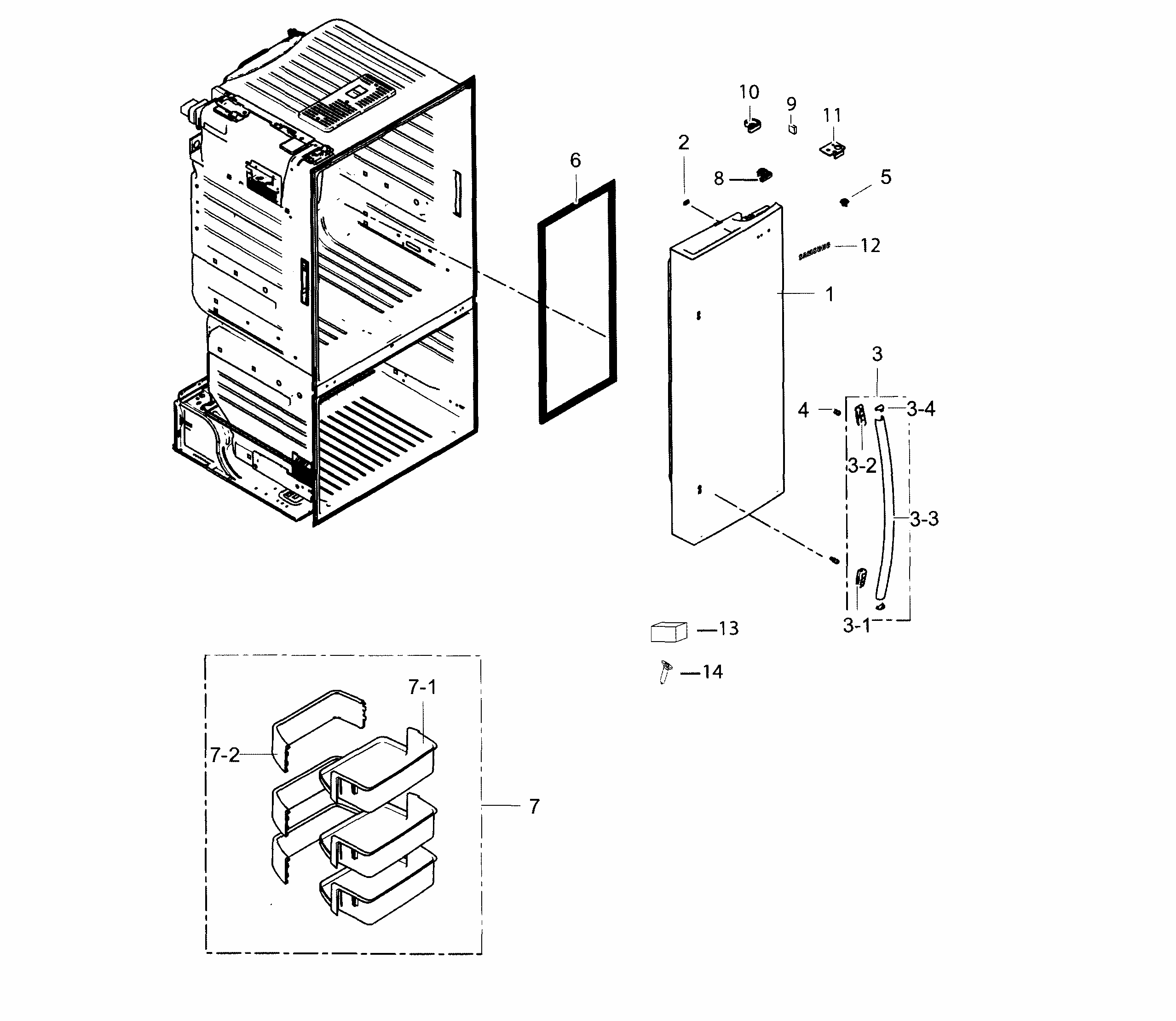 Door Right Diagram and Parts List for RF263TEAEBC AA-0000 Samsung Refrigerator