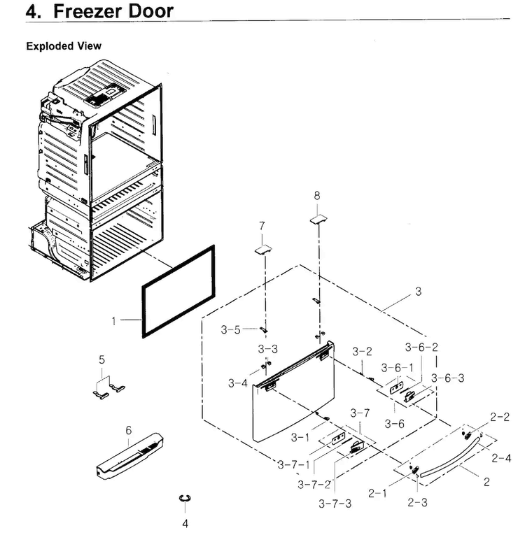 Freezer Door Diagram and Parts List for RF4267HARS XAA-0002 Samsung Refrigerator