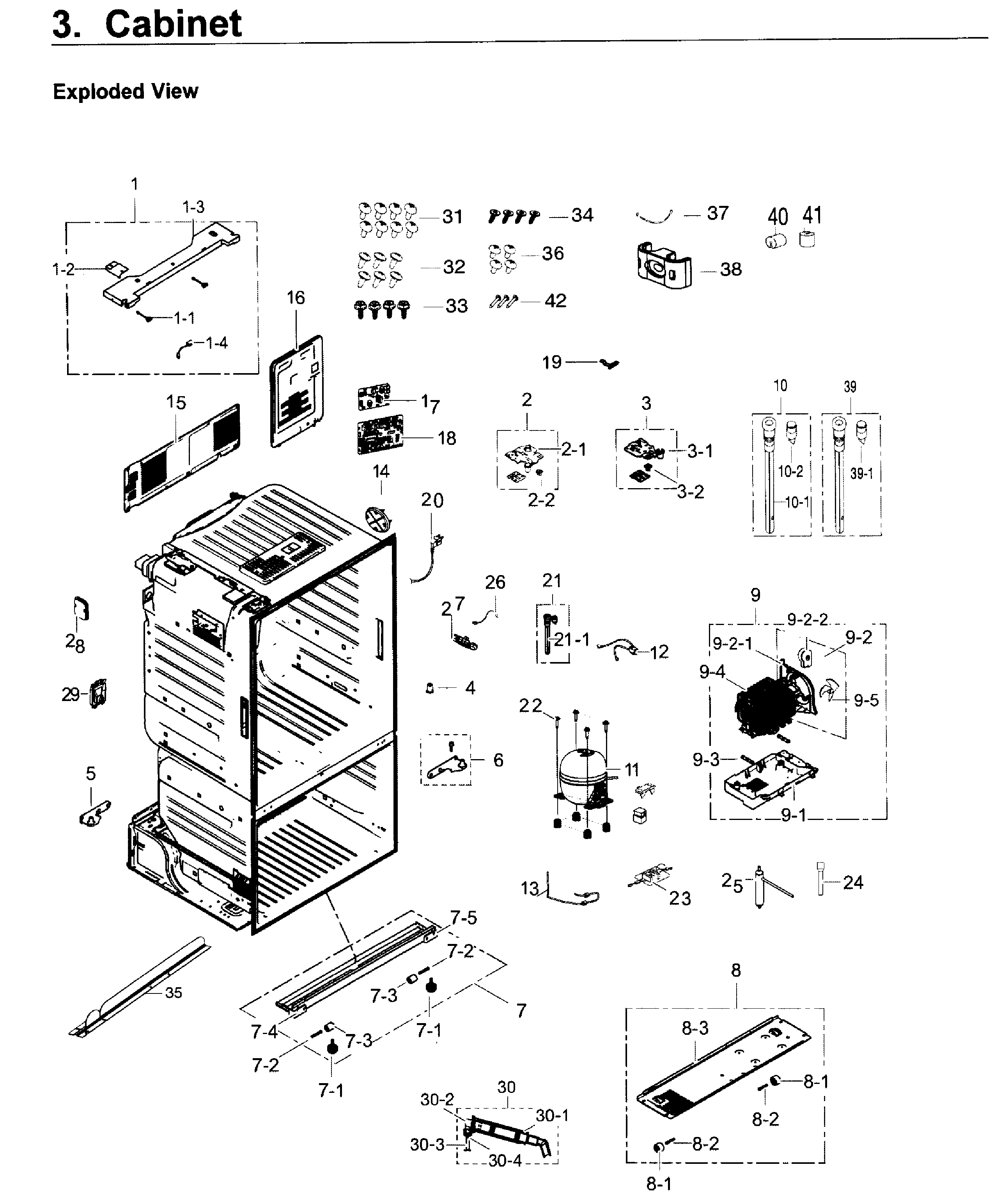 Cabinet Diagram and Parts List for RF263TEAEWW AA-0002 Samsung Refrigerator