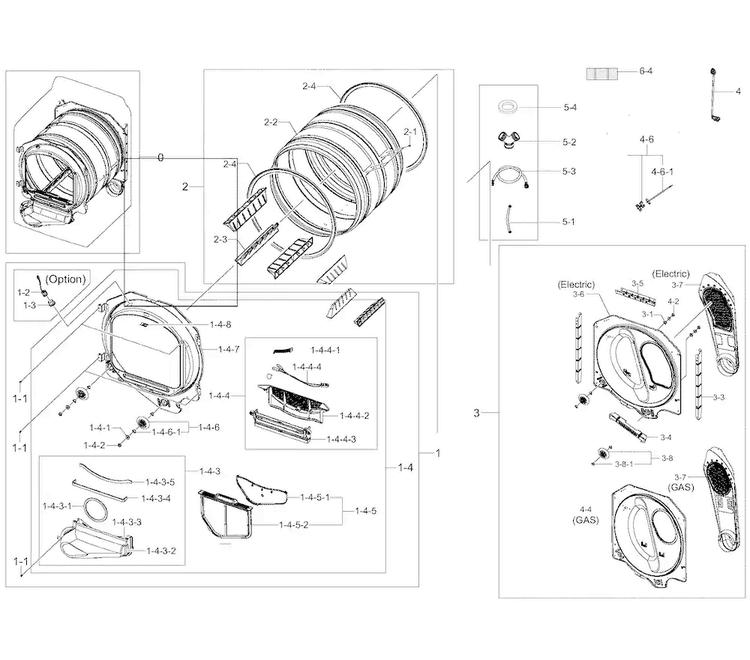 Drum Parts Diagram and Parts List for DV50K8600EW A3-0001 Samsung Dryer