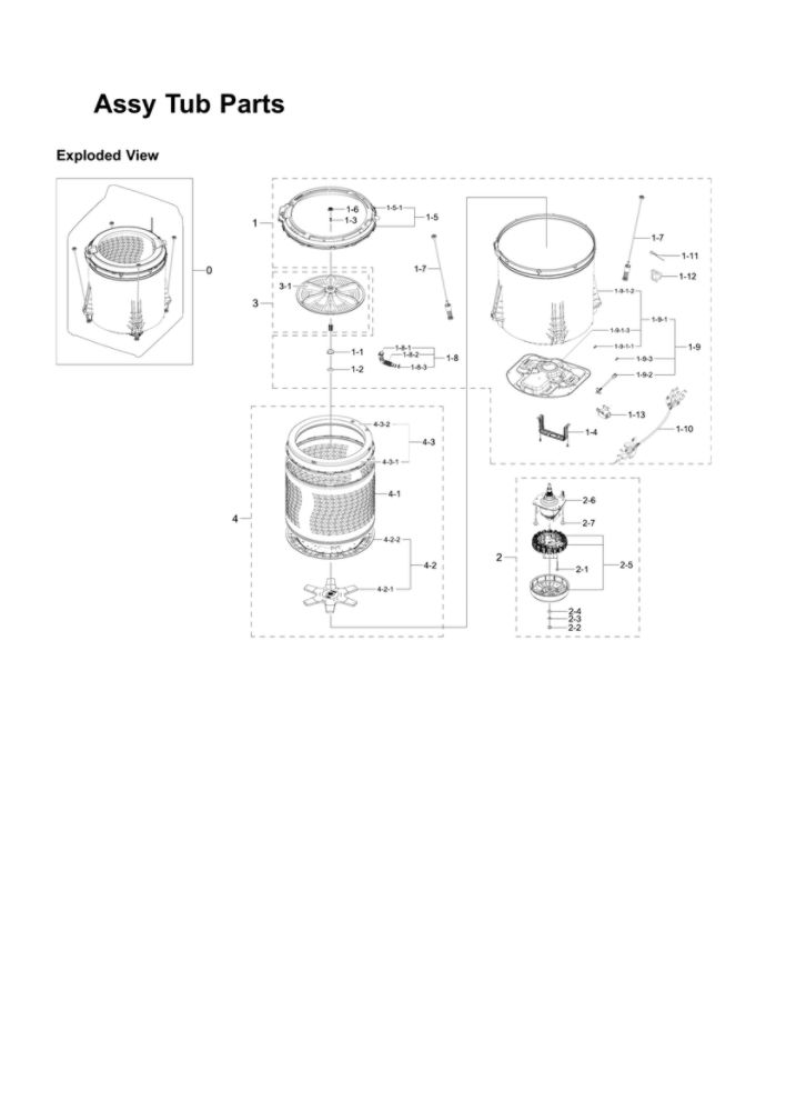 Tub Parts Assembly Diagram and Parts List for WA45H7000AW AA-11 Samsung Washer