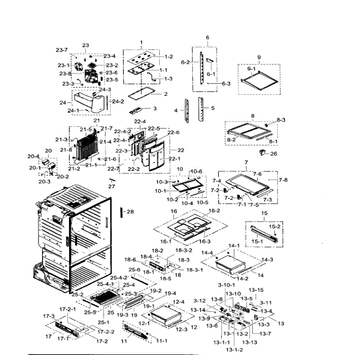Fridge Diagram and Parts List for RF30HDEDTSR AA-08 Samsung Refrigerator