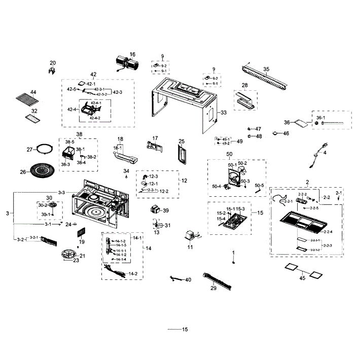 Main Section Diagram and Parts List for ME21F606MJT AA-01 Samsung Microwave