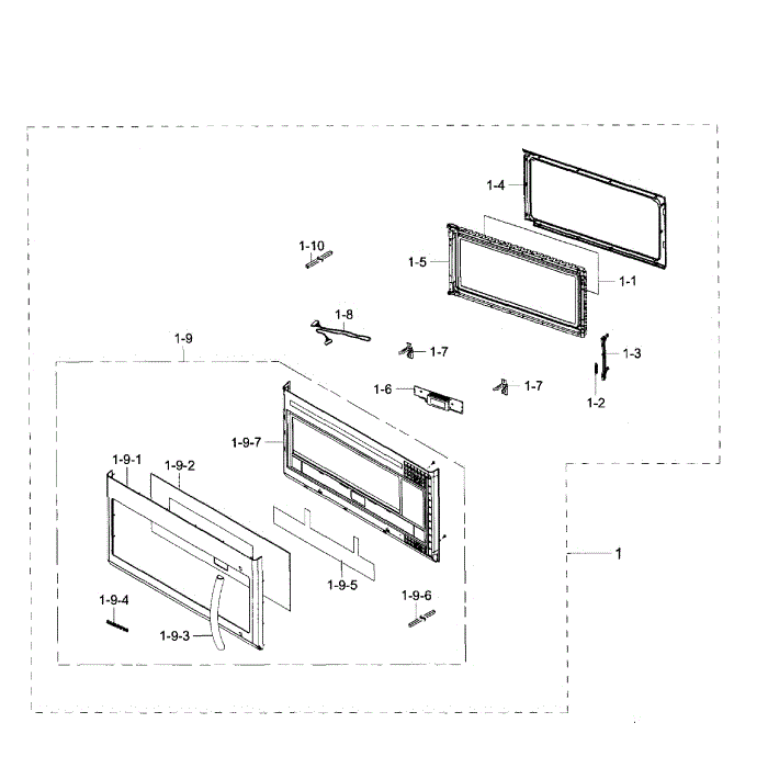 Door Section Diagram and Parts List for ME21F707MJT AA-01 Samsung Microwave