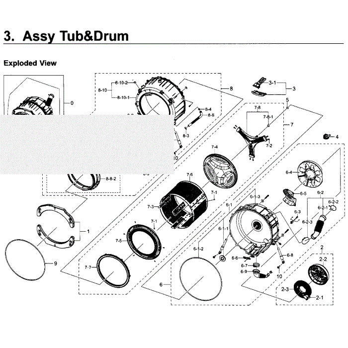Tub And Drum Diagram and Parts List for WF350ANP XAA-02 Samsung Washer