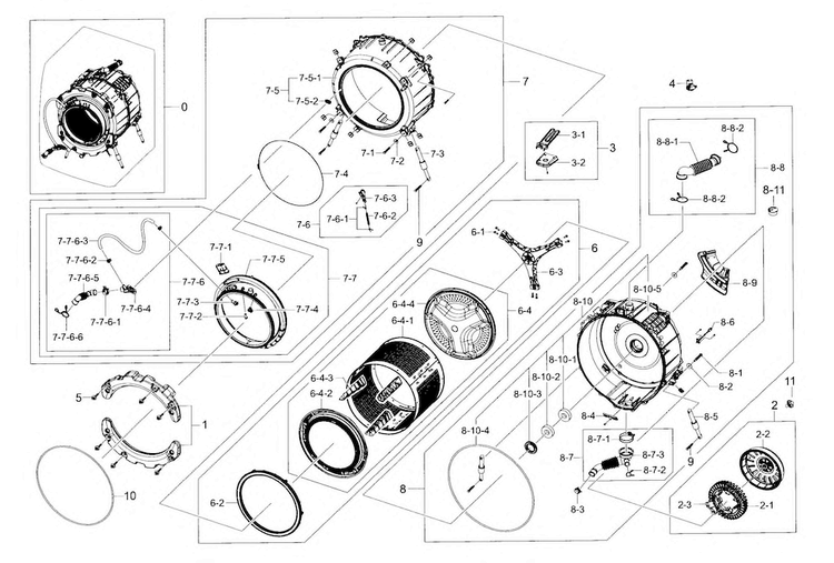 Tub & Drum Diagram and Parts List for WF395BTPAWR A2-0000 Samsung Washer