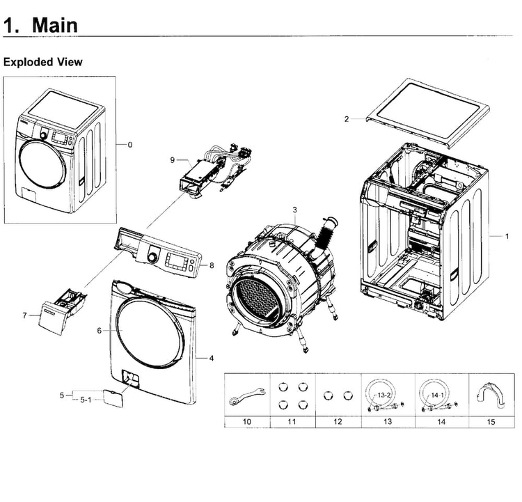 Main Asy Diagram and Parts List for WF419AAW XAA-0001 Samsung Washer