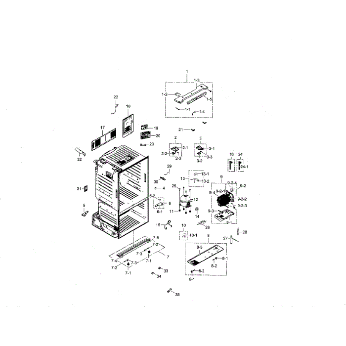 Cabinet Diagram and Parts List for RF260BEAEWW AA-01 Samsung Refrigerator