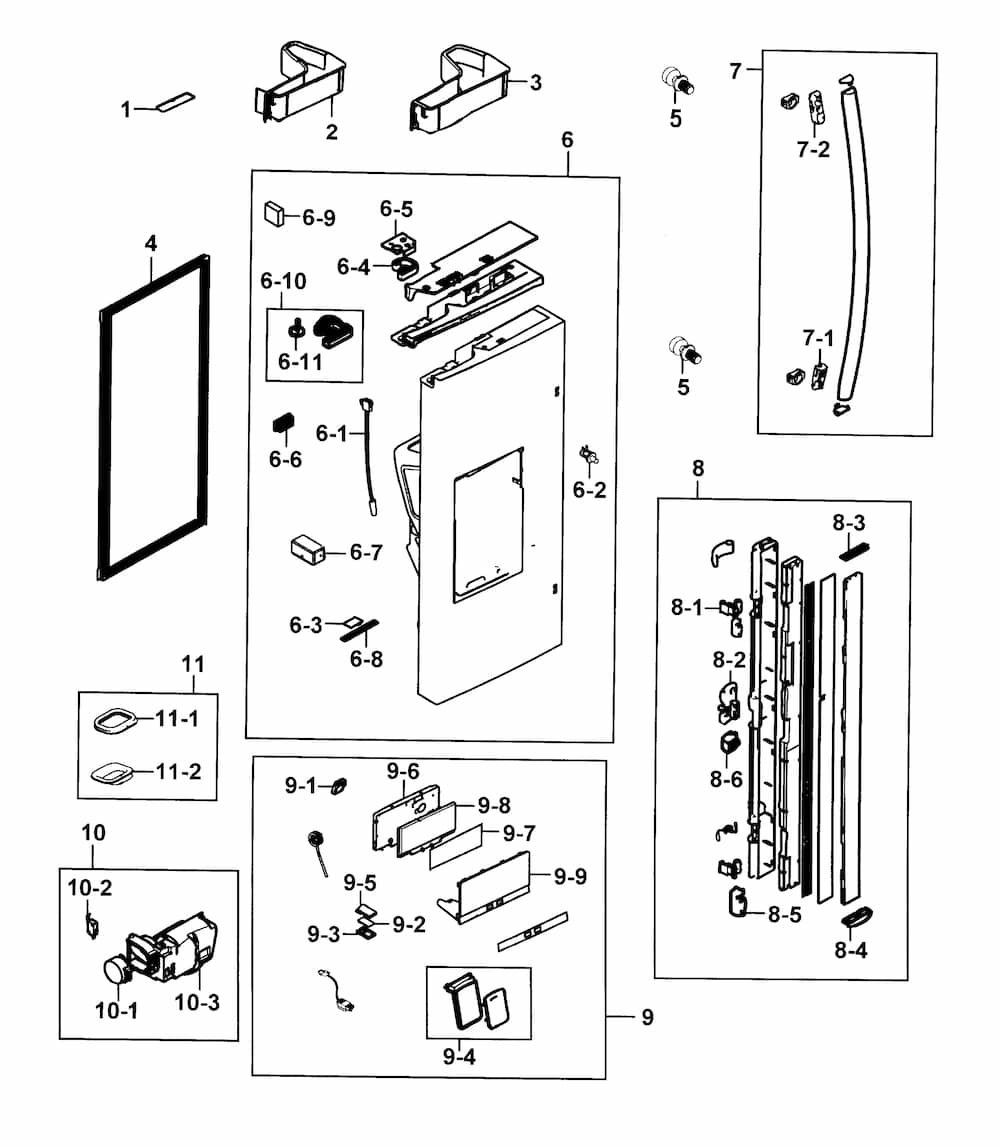 Refrigerator Door L Diagram and Parts List for RF28HMEDBWW AA-0000 Samsung Refrigerator