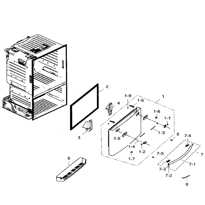 Freezer Door Diagram and Parts List for RF30HDEDTSR AA-07 Samsung Refrigerator