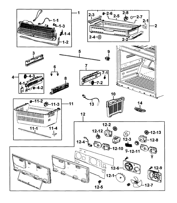Freezer Diagram and Parts List for RF4289HARS XAA-0001 Samsung Refrigerator