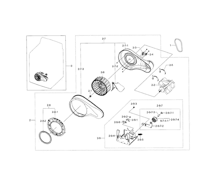 Motor Duct Diagram and Parts List for DV5471AGP XAA-0004 Samsung Dryer