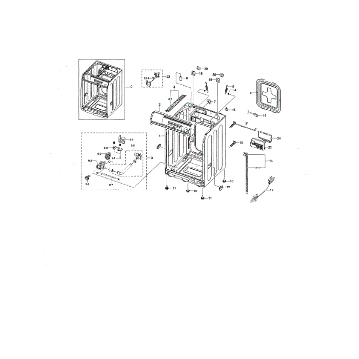 Frame And Cover Diagram and Parts List for WF338AAW XAA-01 Samsung Washer