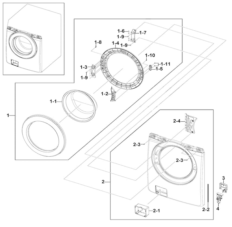 Frame Front & Door Diagram and Parts List for WF220ANW XAA-0002 Samsung Washer