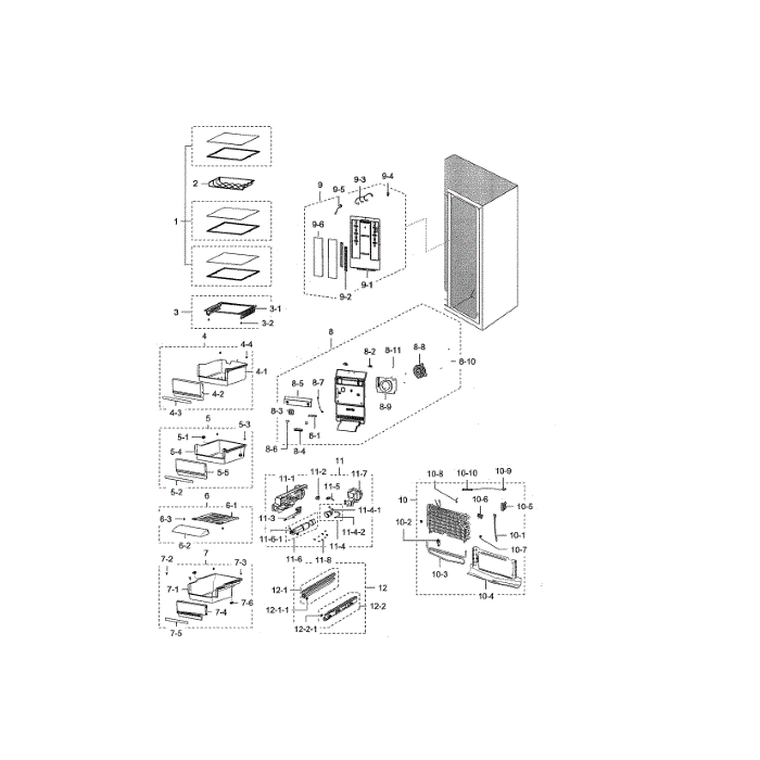 Fridge Diagram and Parts List for RSG307AABP XAA-04 Samsung Refrigerator