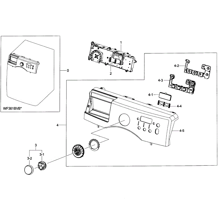 Control Panel Diagram and Parts List for WF365BTBGWR A2-01 Samsung Washer