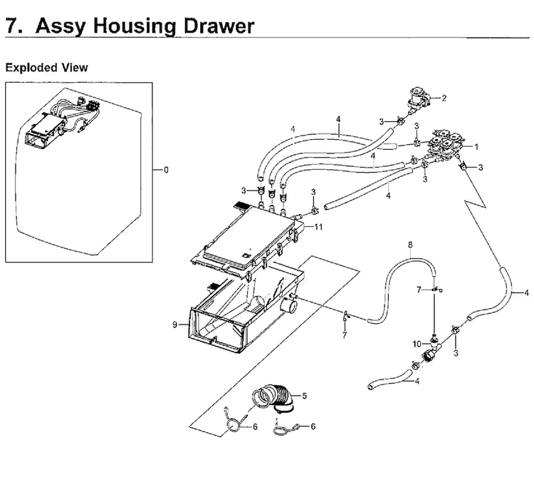 Housing-drawer Diagram and Parts List for WF50K7500AV A2-0011 Samsung Washer