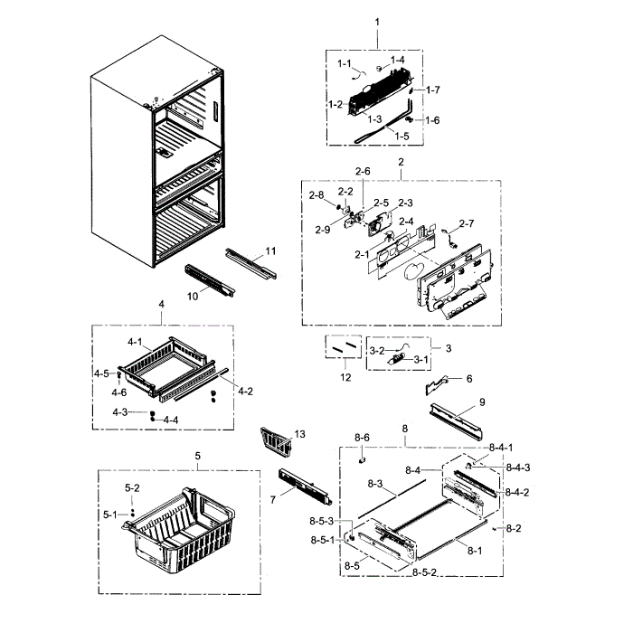 Freezer Diagram and Parts List for RF24FSEDBSR AA-05 Samsung Refrigerator