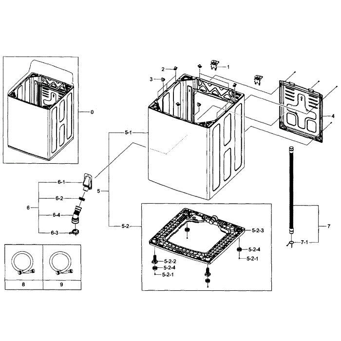 Frame Assembly Diagram and Parts List for WA5451ANW XAA-01 Samsung Washer