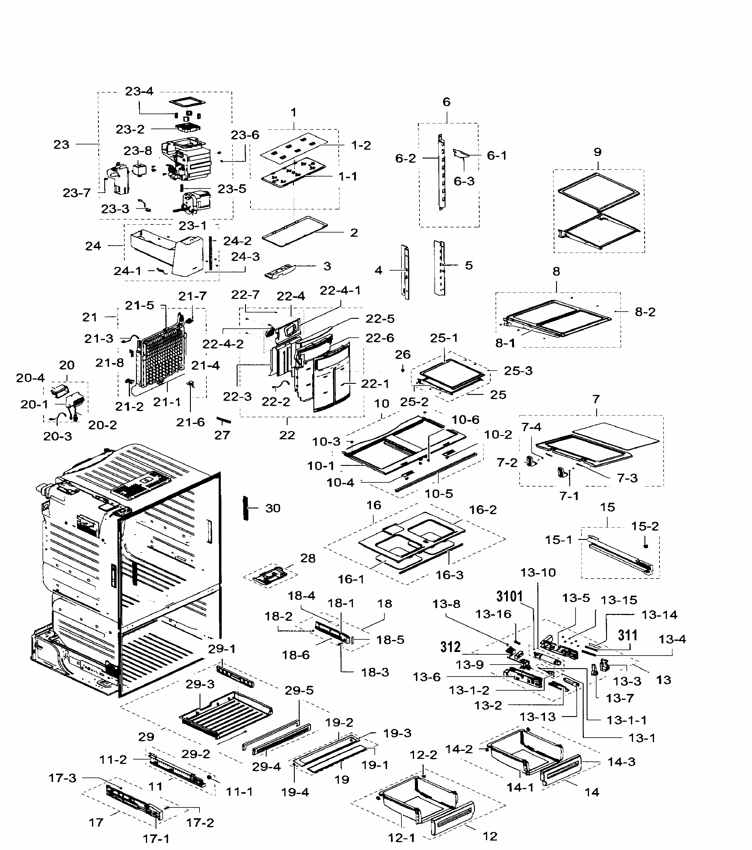 Fridge Diagram and Parts List for RF28HFEDTSR AA-0009 Samsung Refrigerator