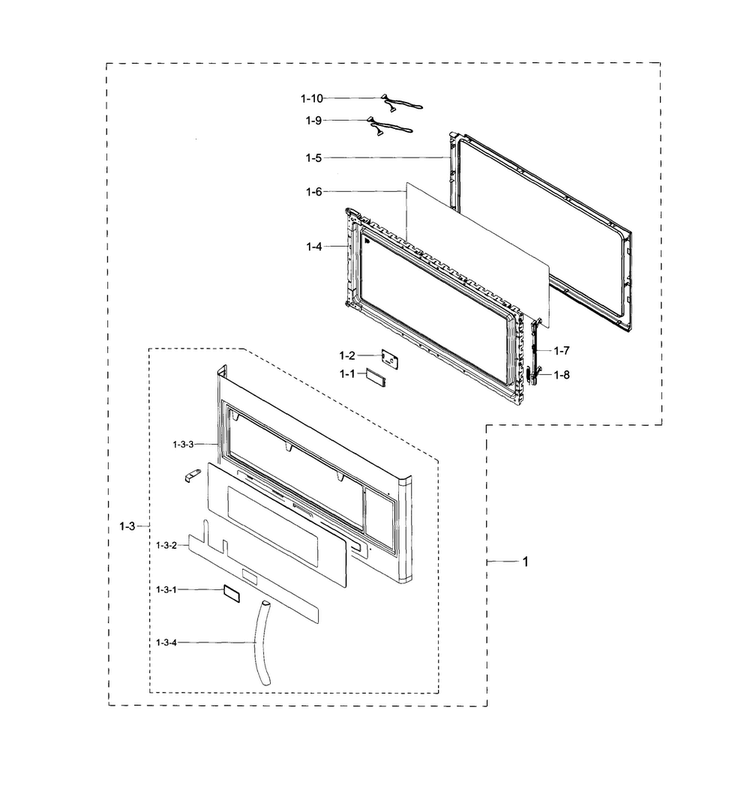 Door Diagram and Parts List for ME20H705MSW AA-0000 Samsung Microwave