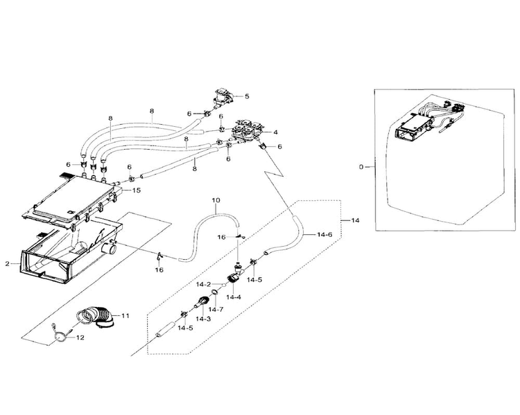 Housing-drawer Diagram and Parts List for WF511ABW XAA-0000 Samsung Washer
