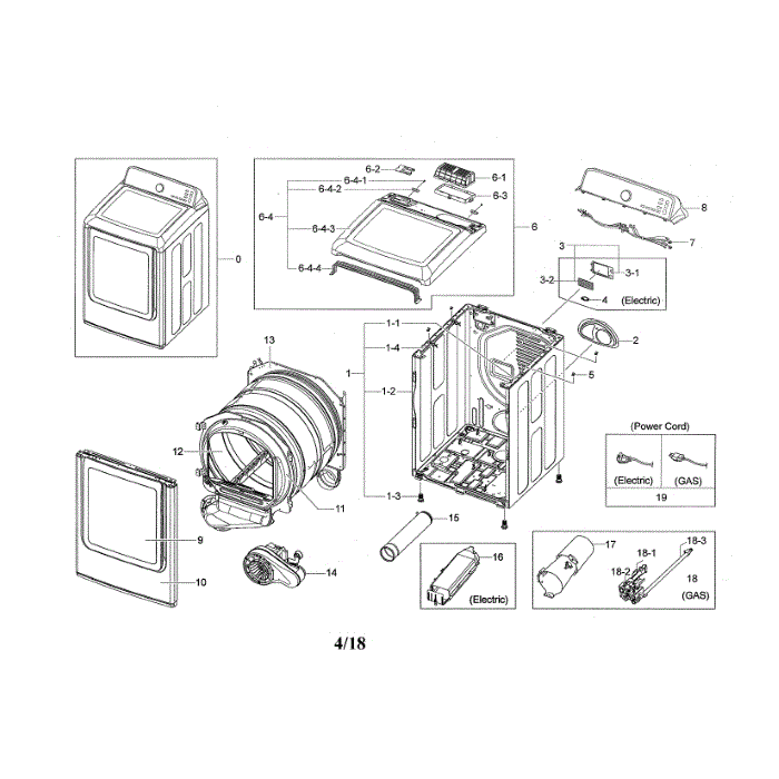 Main Diagram and Parts List for DV45H7000EP A3-01 Samsung Dryer