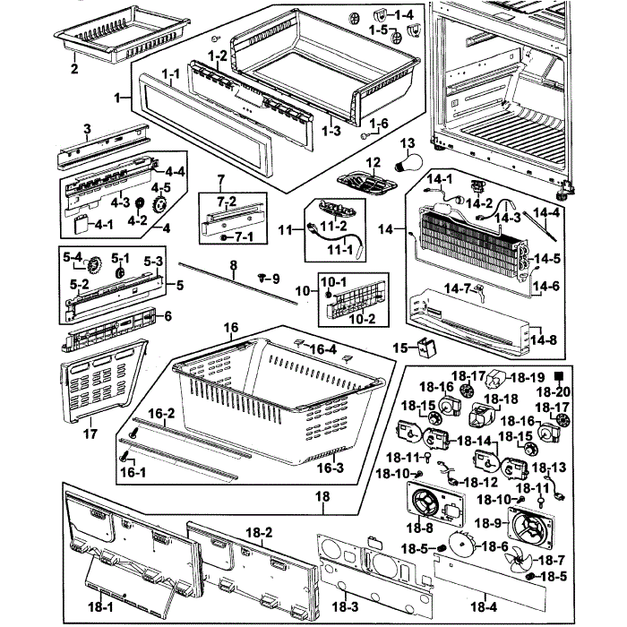 Freezer Diagram and Parts List for RF267ABBP XAA-00 Samsung Refrigerator