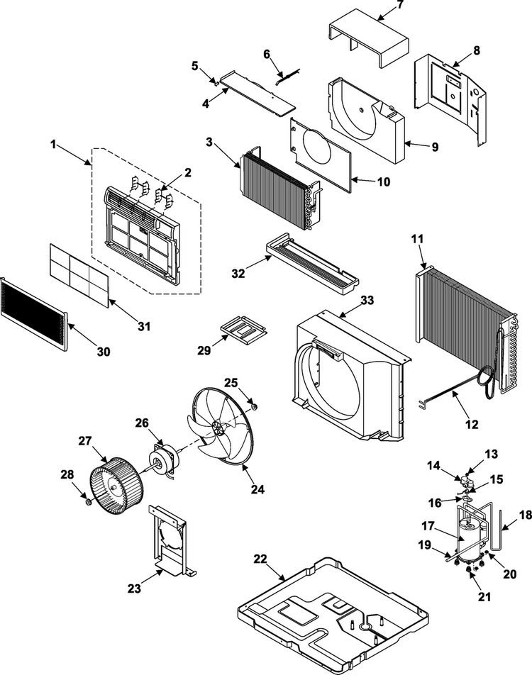 Chassis Assembly Diagram and Parts List for AW1801B XAA Samsung Air Conditioner