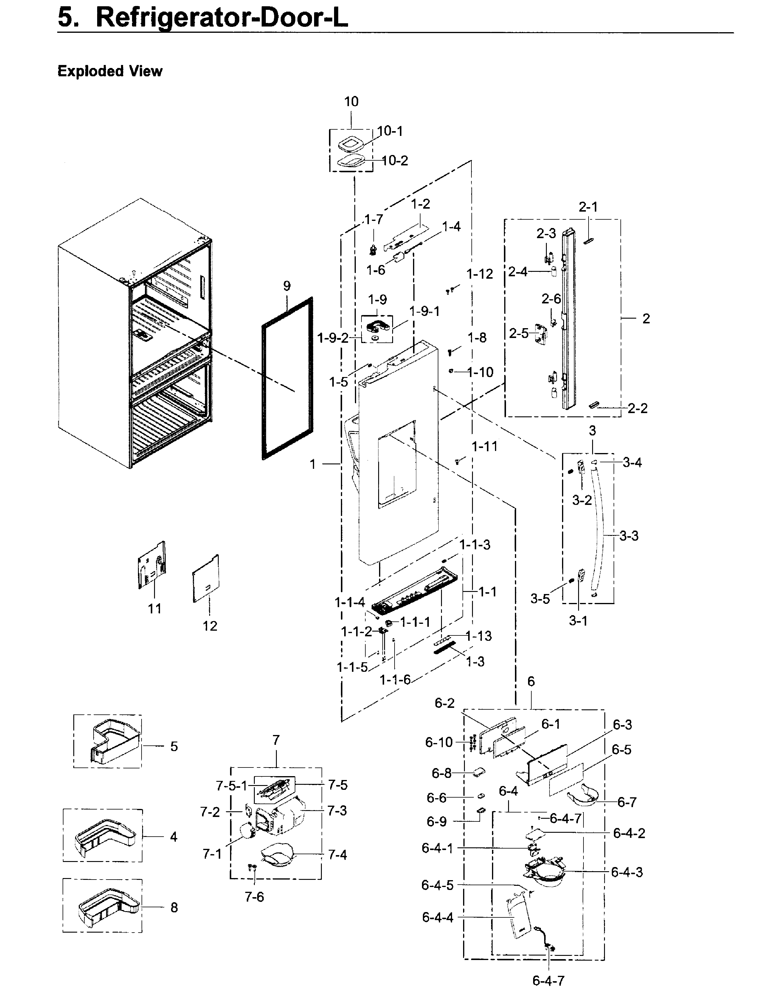 Fridge Door L Diagram and Parts List for RF22KREDBSG AA-0002 Samsung Refrigerator