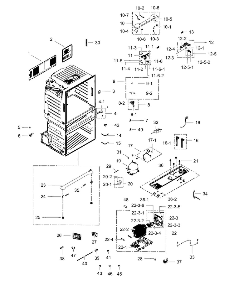Cabinet Diagram and Parts List for RF4287HABP XAA-0004 Samsung Refrigerator
