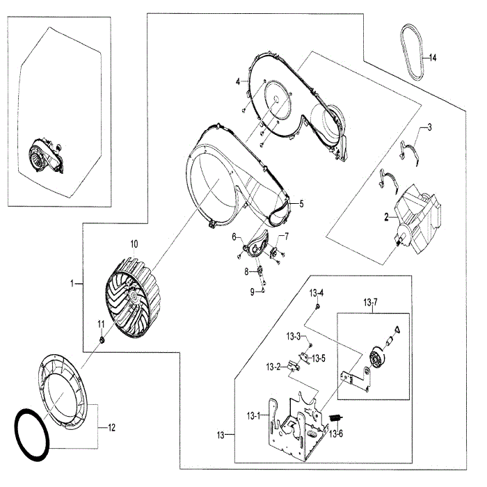 Motor Assembly Diagram and Parts List for DV209AEW XAA-00 Samsung Dryer