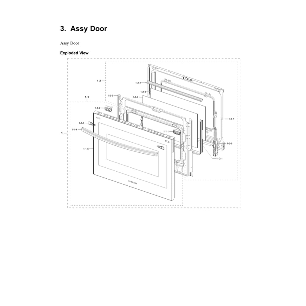 Door Assembly Diagram and Parts List for NE63BB871112 AA-00 Samsung Range