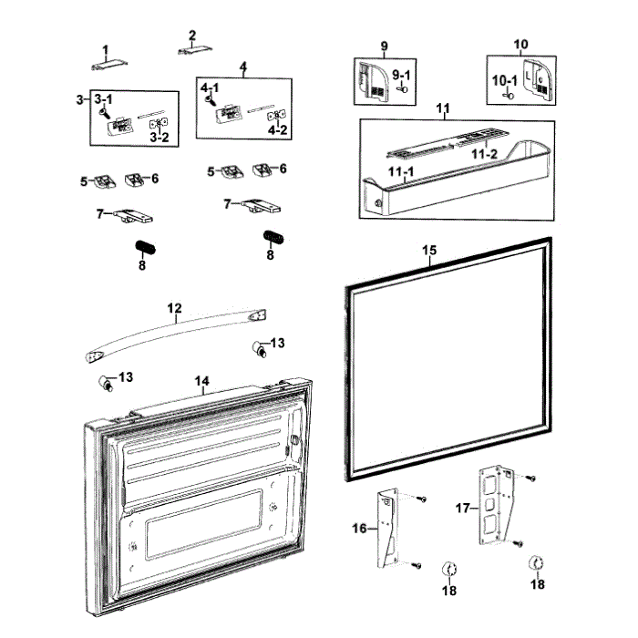 Freezer Door Diagram and Parts List for RF267AEPN XAA-00 Samsung Refrigerator