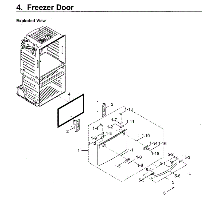 Freezer Door Diagram and Parts List for RF265BEAESR AA-00 Samsung Refrigerator