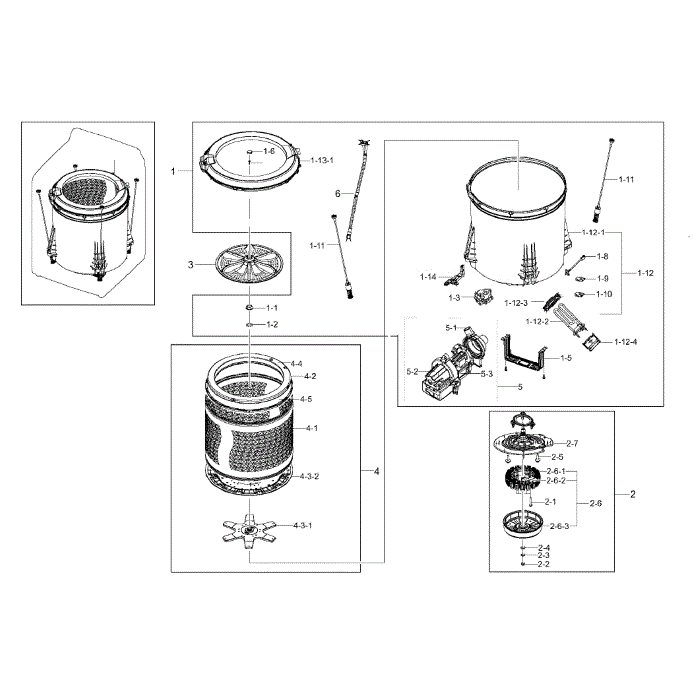 Tub Diagram and Parts List for WA50F9A7DSW A2-00 Samsung Washer