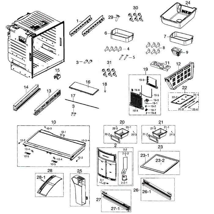 Fridge Diagram and Parts List for RF260BEAESR AA-01 Samsung Refrigerator